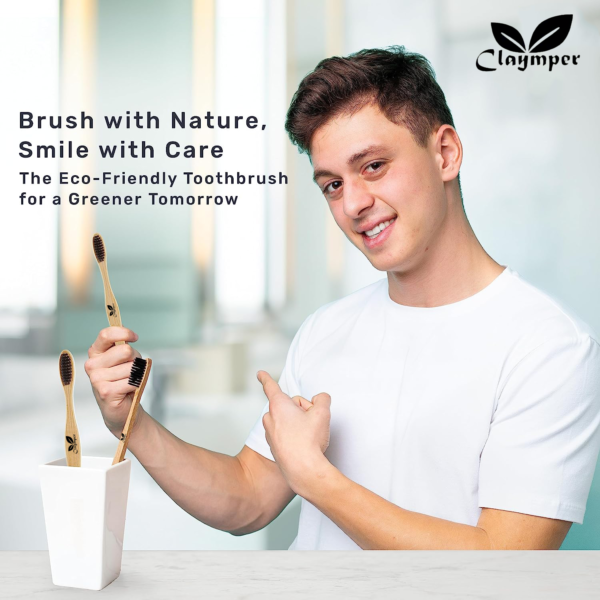 Claymper Bamboo Toothbrush With Charcoal Activated Soft Bristles - Pack Of 4 - Image 6