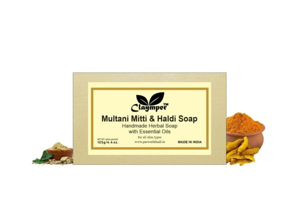 Claymper,s Handmade Multani Mitti & Haldi Soap, 125 Grams (Pack of 5) - Image 4