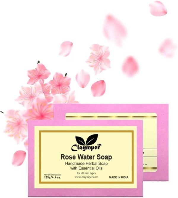 Claymper,s Natural Herbal Rosewater Handmade Soap 125g (Pack of 5)