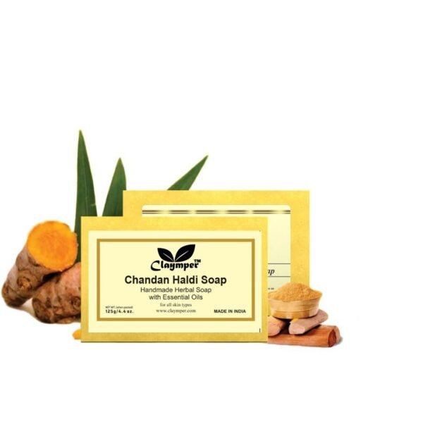 Claymper,s Natural Chandan & Haldi Handmade Bath Soap 125g (Pack of 5) - Image 4