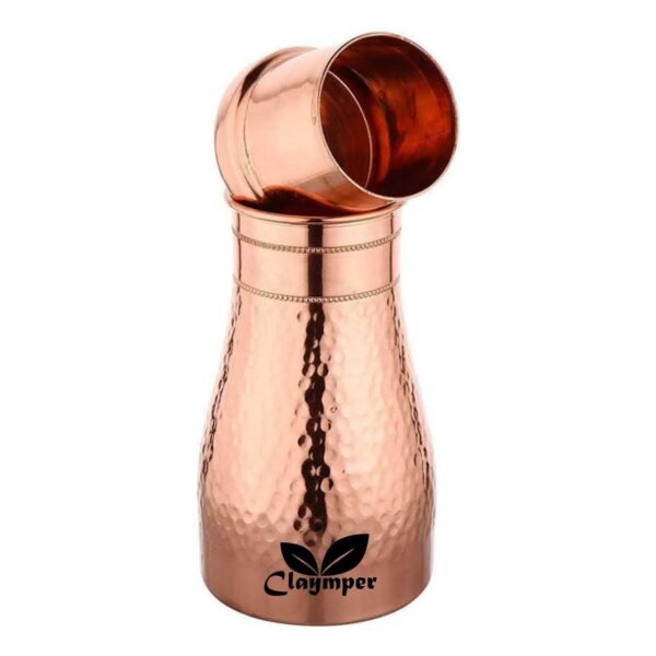 Claymper Modern & Stylish Bedside Bedroom Copper Bottle Jar | Pure Copper & Joint Free | 1 Litre | Pack of 1